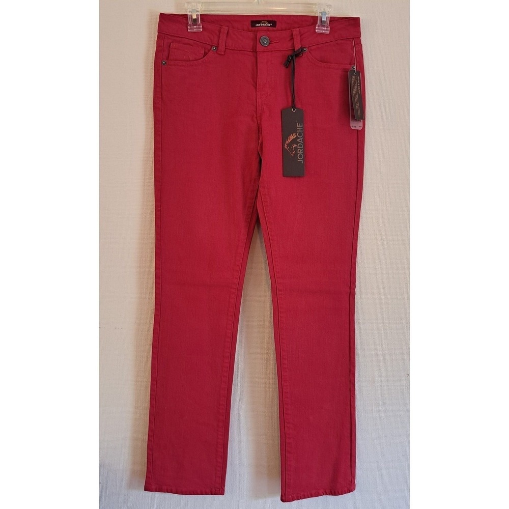Jordache Slim Straight Jeans Size 12 Cherry Red Morgan Mid Rise Stretch 1388-442